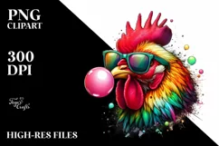 Colorful Chicken Portrait Sublimation Clipart Product Image 1