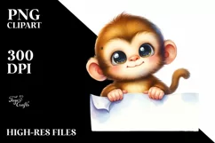Colorful Watercolor Small Baby Monkey | Clipart Product Image 3