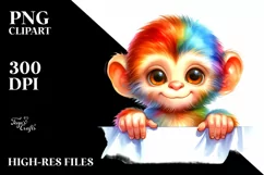 Colorful Watercolor Small Baby Monkey | Clipart Product Image 1