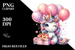 Cute Unicorn Winking with Balloons and Gift Box | Clipart Product Image 3