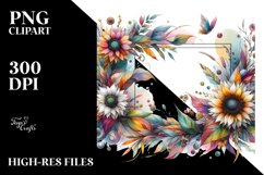 Colorful Sunflower Abstract Frame | Sublimation Clipart Product Image 3