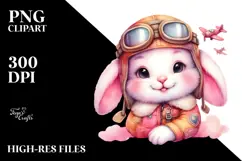 Cute Baby Bunny in Aviator Suit PNG Product Image 2