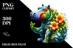Abstract Vibrant Hippo Made of and Flowers PNG Product Image 2