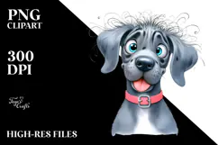 Cute Cartoon Great Dane with Big Eyes PNG Product Image 2