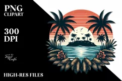 Vintage Tropical Island Sunset | Sublimation | Clipart Product Image 1