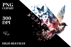 Cute Bird with Butterfly Silhouettes PNG Product Image 2