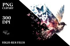 Cute Bird with Butterfly Silhouettes PNG Product Image 2