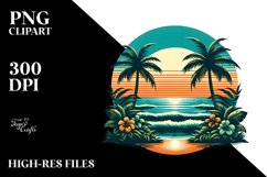 Retro Tropical Beach Sunset, PNG Product Image 2