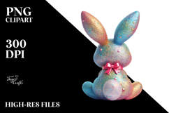 Colorful Bunny with Bow PNG Product Image 2
