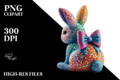 Colorful Bunny with Bow PNG Product Image 2
