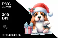 Expressive Baby Basset Hound with Santa Hat, Transparent PNG Product Image 1