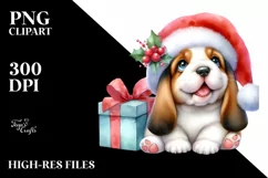 Expressive Baby Basset Hound with Santa Hat, Transparent PNG Product Image 1