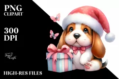 Expressive Baby Basset Hound with Santa Hat, Transparent PNG Product Image 1