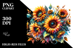 Vibrant Drawing of Moon and Stars with Flowers PNG Product Image 2