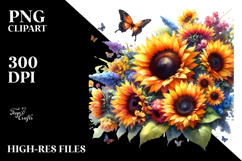 Vibrant Drawing of Moon and Stars with Flowers PNG Product Image 2