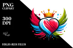 Heart with Wings and Crown, PNG Product Image 2