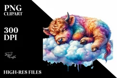 Baby Highland Cow Napping on Cloud PNG Product Image 1