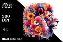 Retro Vibrant Lion Half Flowers | Clipart Product Image 1