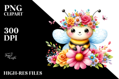 Cartoon Bee with Flower Crown, Happy PNG Product Image 2