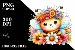 Cartoon Bee with Flower Crown, Happy PNG Product Image 1