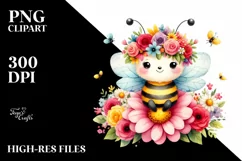 Cute Baby Bee Sitting with Flower Crown PNG Product Image 3