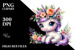 Playful Baby Unicorn with Floral Wreath, PNG Product Image 2