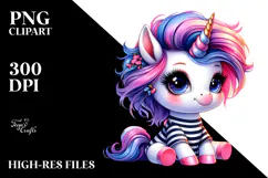 Cute Baby Unicorn in Style PNG Product Image 2