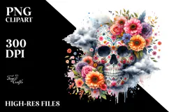Colorful Skull Flowers PNG Product Image 2