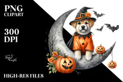 Halloween Puppy on Moon PNG Product Image 2