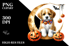 Halloween Puppy on Moon PNG Product Image 2