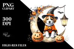Halloween Puppy on Moon PNG Product Image 2