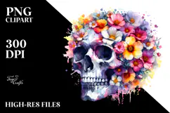 Grungy Floral Skull PNG Product Image 2