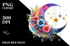 Vibrant Half Moon with Hanging Stars and Flowers, Product Image 2