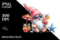 Cute Gnome Drinking Cocktail in Beachwear PNG Product Image 2