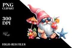 Cute Gnome Drinking Cocktail in Beachwear PNG Product Image 2