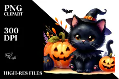 Cute Black Cat Halloween Scene | Sublimation | Clipart Product Image 2