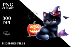 Cute Black Cat Halloween Scene | Sublimation | Clipart Product Image 2