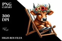 Brown Cow with Flowers on Beach Chair | Sublimation Clipart Product Image 3