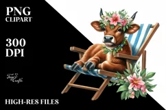 Brown Cow with Flowers on Beach Chair | Sublimation Clipart Product Image 3