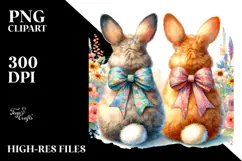 Colorful Vintage Bunnies Sitting PNG Product Image 2