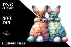 Colorful Vintage Bunnies Sitting PNG Product Image 2