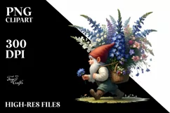 Detailed Gnome with Lobelia Bouquet | Clipart Product Image 1