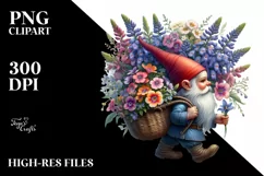 Detailed Gnome with Lobelia Bouquet | Clipart Product Image 1