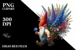 Detailed Gnome with Lobelia Bouquet | Clipart Product Image 3