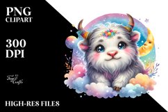 Colorful Baby Musk Ox with Moon | Clipart Product Image 3