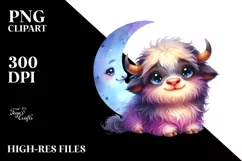 Colorful Baby Musk Ox with Moon | Clipart Product Image 1