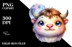 Colorful Baby Musk Ox with Moon | Clipart Product Image 3