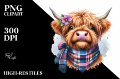 Cow Bored Highland Cow Flower | Clipart Product Image 1
