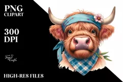 Cow Bored Highland Cow Flower | Clipart Product Image 1