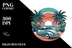 Retro Tropical Beach Beetle Car PNG Product Image 2